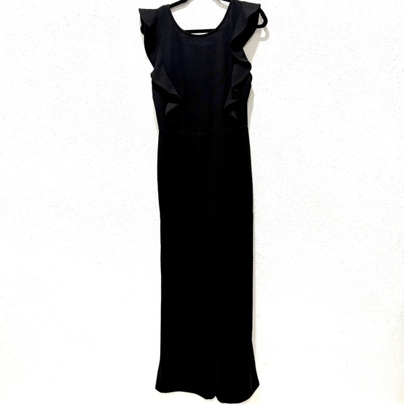 Lulu's Feel Your Love Black Ruffled Wide-Leg Jumpsuit L - Picture 3 of 11